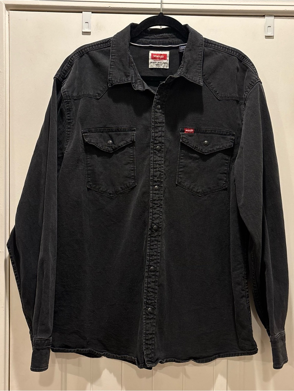 Wrangler Mens XL Western Snap Front Shirt Faded Black Rodeo Cowboy Denim